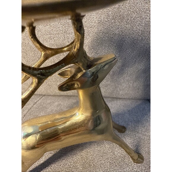 Vintage Brass Reindeer Buck Pillar Heavy Candle Holder - Picture 5 of 14
